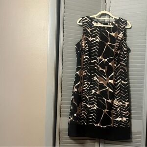 Ronni Nicole Black & Brown Abstract Sleeveless Sheath Dress, Knee Length, Sz 14